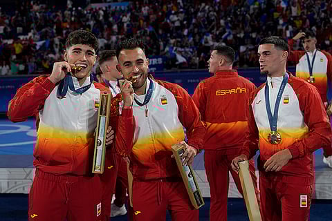 2024 Paris Olympics Football: Spain players celebrate winning the gold medal